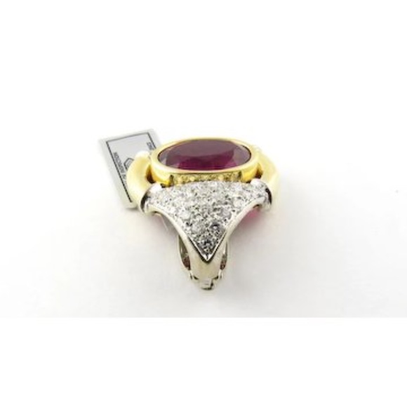 18K Yellow And White Gold Pink Tourmaline and Diamond Pendant Enhancer #3834 - Picture 3 of 9